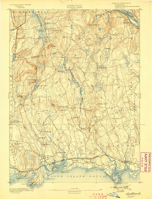 Guilford, CT 1893 (1898) USGS Old Topo Map Reprint 15x15 CT Quad 331041