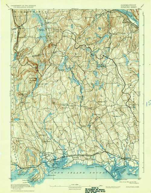 Guilford, CT 1893 (1936) USGS Old Topo Map Reprint 15x15 CT Quad 331046