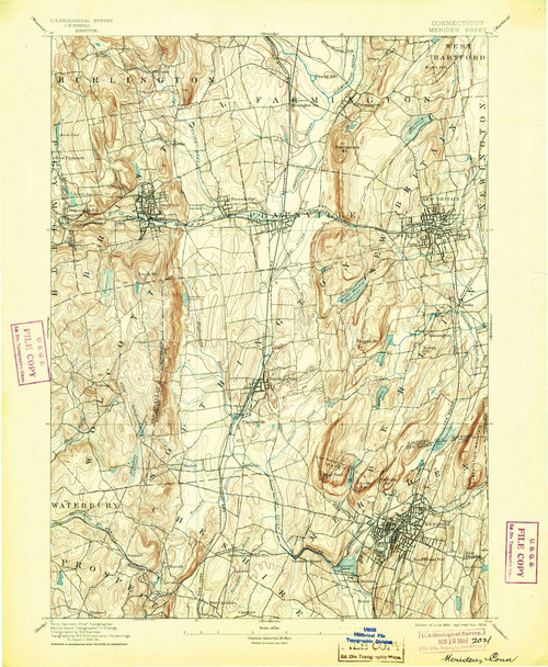 Meriden, CT 1893 (1904) USGS Old Topo Map Reprint 15x15 CT Quad 331060