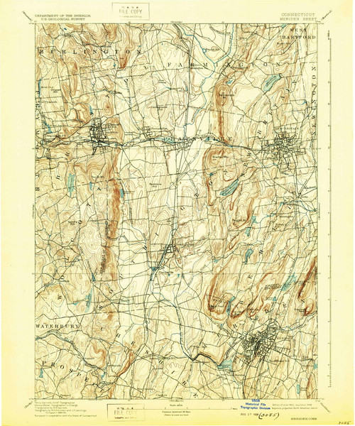 Meriden, CT 1893 (1928) USGS Old Topo Map Reprint 15x15 CT Quad 331064