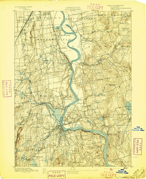 Middletown, CT 1893 (1897) USGS Old Topo Map Reprint 15x15 CT Quad 331068