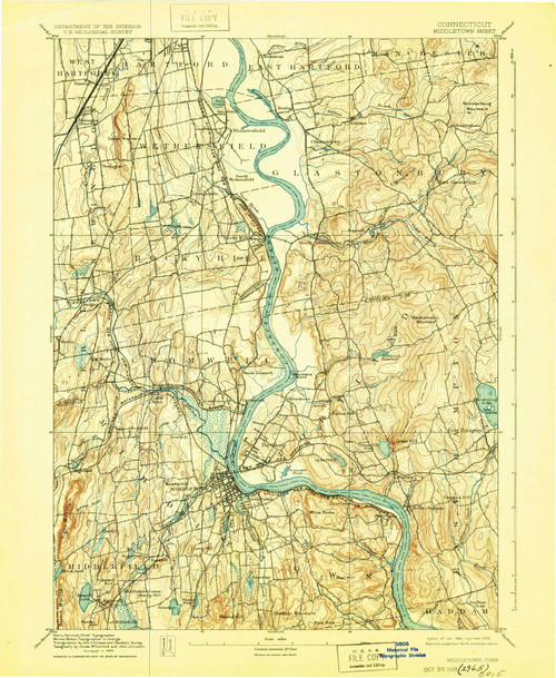 Middletown, CT 1893 (1928) USGS Old Topo Map Reprint 15x15 CT Quad 331073