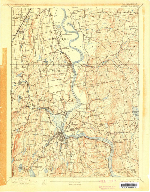 Middletown, CT 1893 (1905) USGS Old Topo Map Reprint 15x15 CT Quad 461323