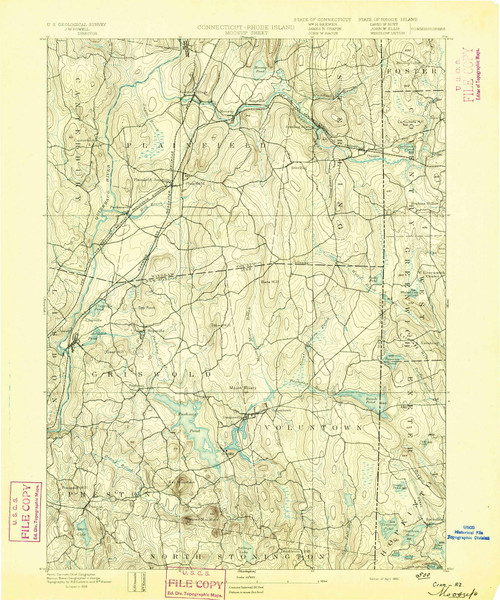 Moosup, CT 1893 (1893) USGS Old Topo Map Reprint 15x15 CT Quad 331077