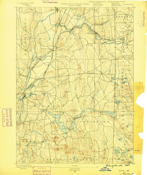 Moosup, CT 1889 (1889) USGS Old Topo Map Reprint 15x15 CT Quad 331078