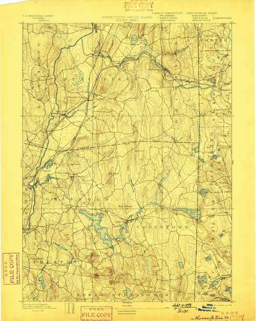 Moosup, CT 1893 (1898) USGS Old Topo Map Reprint 15x15 CT Quad 331079