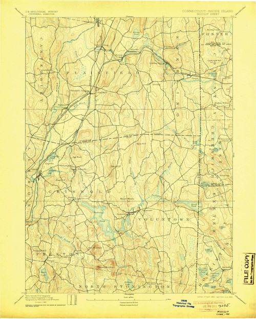 Moosup, CT 1893 (1905) USGS Old Topo Map Reprint 15x15 CT Quad 331080