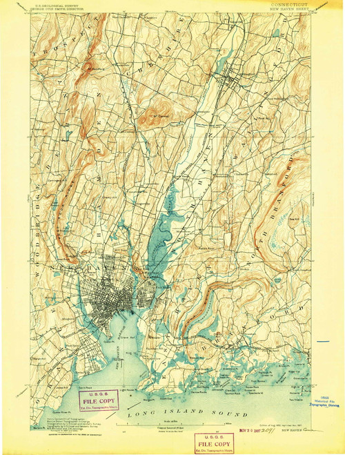 New Haven, CT 1892 (1907) USGS Old Topo Map Reprint 15x15 CT Quad 331090
