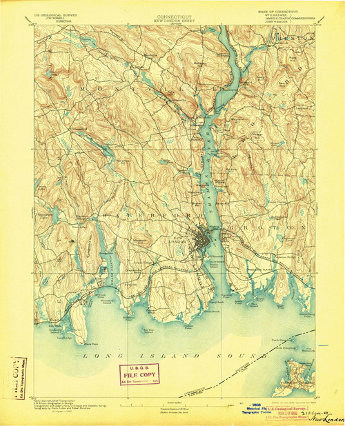New London, CT 1893 (1903) USGS Old Topo Map Reprint 15x15 CT Quad 331104