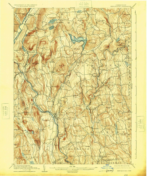 New Milford, CT 1904 (1925) USGS Old Topo Map Reprint 15x15 CT Quad 331118