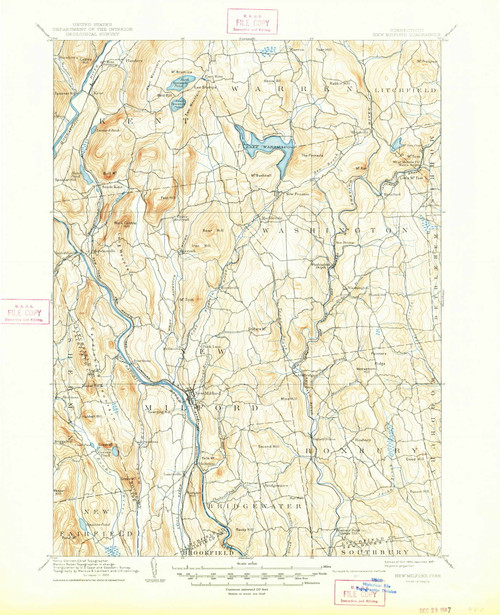 New Milford, CT 1904 (1947) USGS Old Topo Map Reprint 15x15 CT Quad 331122
