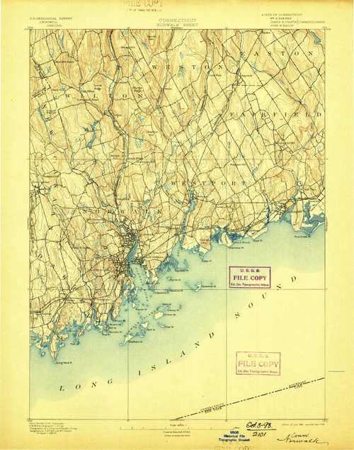 Norwalk, CT 1893 (1898) USGS Old Topo Map Reprint 15x15 CT Quad 331127