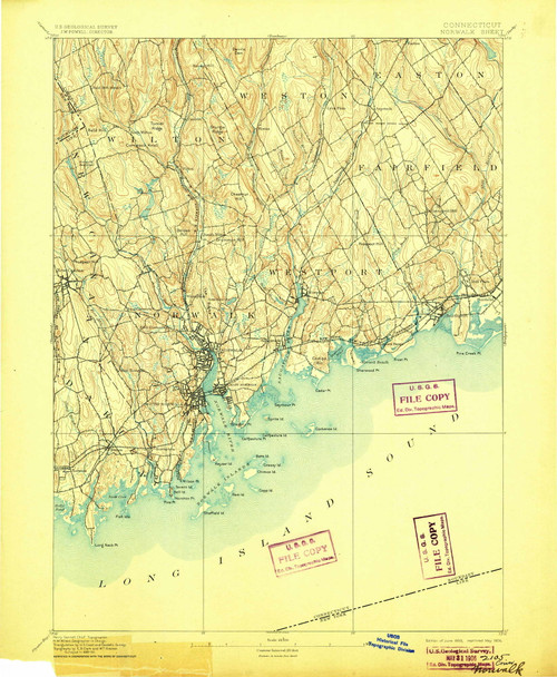 Norwalk, CT 1893 (1906) USGS Old Topo Map Reprint 15x15 CT Quad 331129