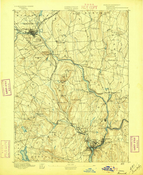 Norwich, Connecticut 1892 (1897) USGS Old Topo Map Reprint 15x15 CT Quad 331138