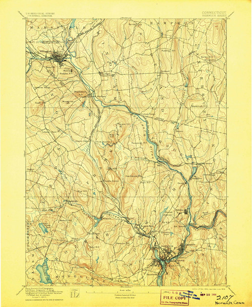 Norwich, Connecticut 1892 (1906) USGS Old Topo Map Reprint 15x15 CT Quad 331140