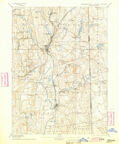 Putnam, Connecticut 1893 (1904) USGS Old Topo Map Reprint 15x15 CT Quad 331149