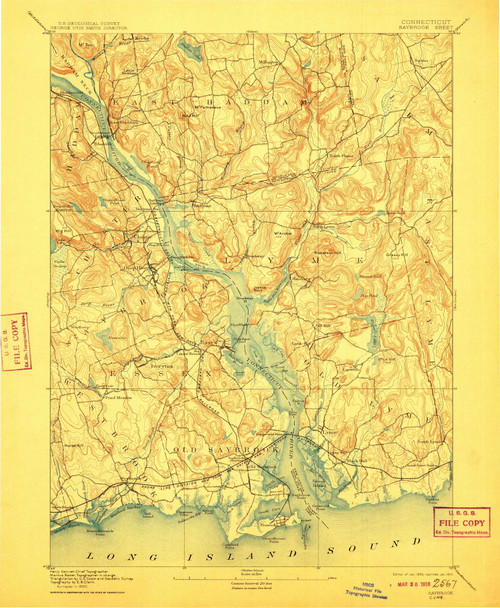 Saybrook, CT 1893 (1910) USGS Old Topo Map Reprint 15x15 CT Quad 331163
