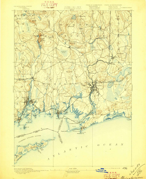 Stonington, CT 1893 (1897) USGS Old Topo Map Reprint 15x15 CT Quad 331168