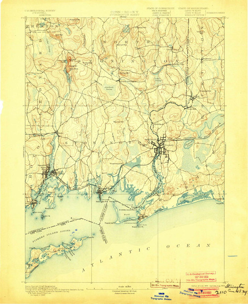 Stonington, CT 1893 (1903) USGS Old Topo Map Reprint 15x15 CT Quad 331170