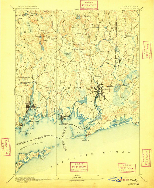 Stonington, CT 1893 (1909) USGS Old Topo Map Reprint 15x15 CT Quad 331172