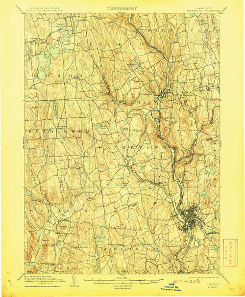 Waterbury, CT 1904 (1908) USGS Old Topo Map Reprint 15x15 CT Quad 331188