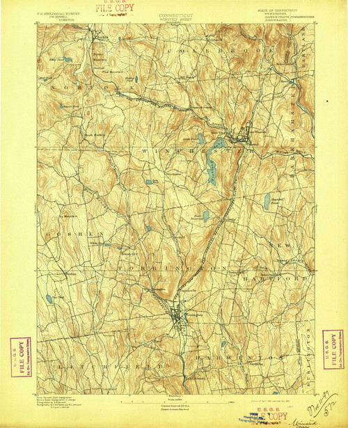 Winsted, CT 1892 (1897) USGS Old Topo Map Reprint 15x15 CT Quad 331193