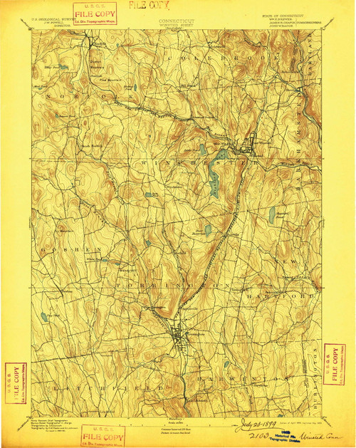 Winsted, CT 1892 (1899) USGS Old Topo Map Reprint 15x15 CT Quad 331194