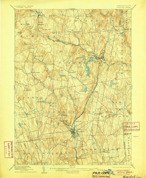 Winsted, CT 1892 (1905) USGS Old Topo Map Reprint 15x15 CT Quad 331195