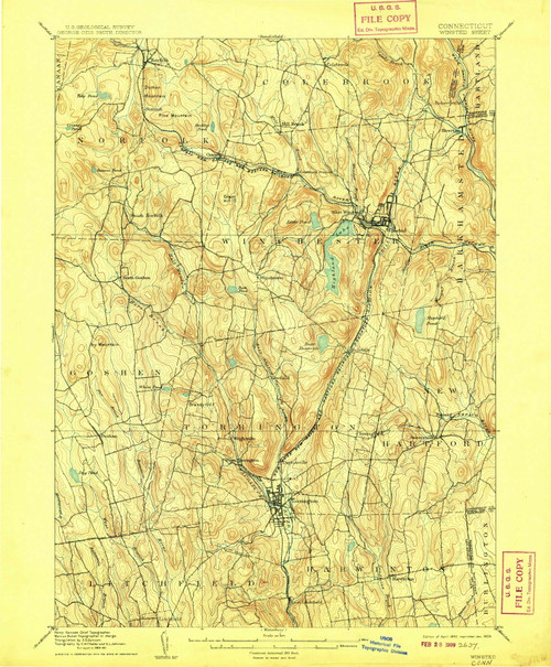 Winsted, CT 1892 (1909) USGS Old Topo Map Reprint 15x15 CT Quad 331196