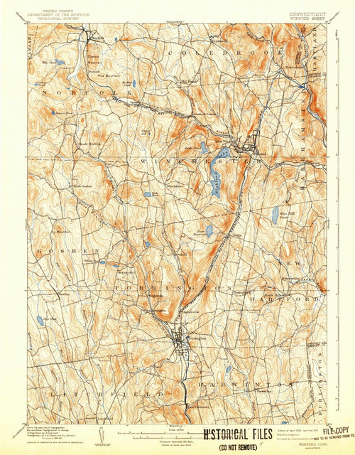 Winsted, CT 1892 (1942) USGS Old Topo Map Reprint 15x15 CT Quad 461100