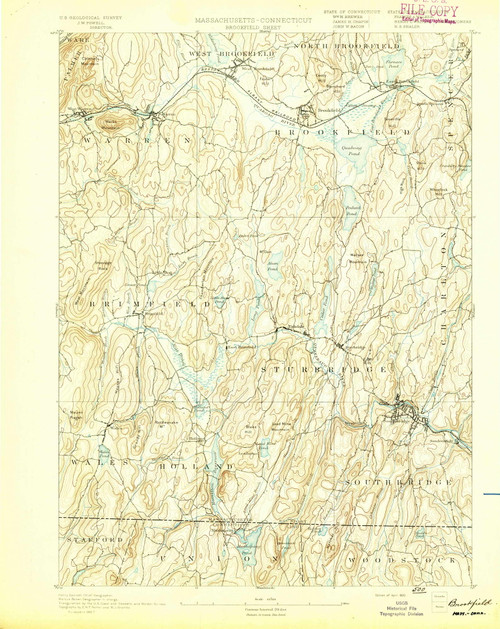 Brookfield, MA 1893 (1893) USGS Old Topo Map Reprint 15x15 MA Quad 352540