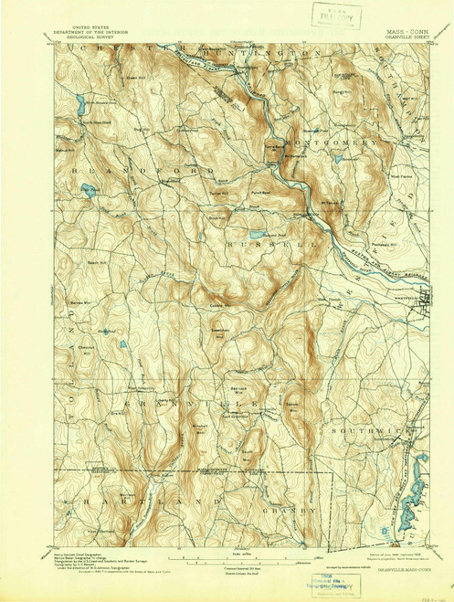 Granville, MA 1895 (1939) USGS Old Topo Map Reprint 15x15 MA Quad 352710