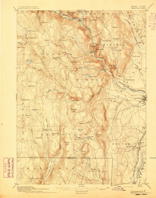 Granville, MA 1895 (1895) USGS Old Topo Map Reprint 15x15 MA Quad 352716
