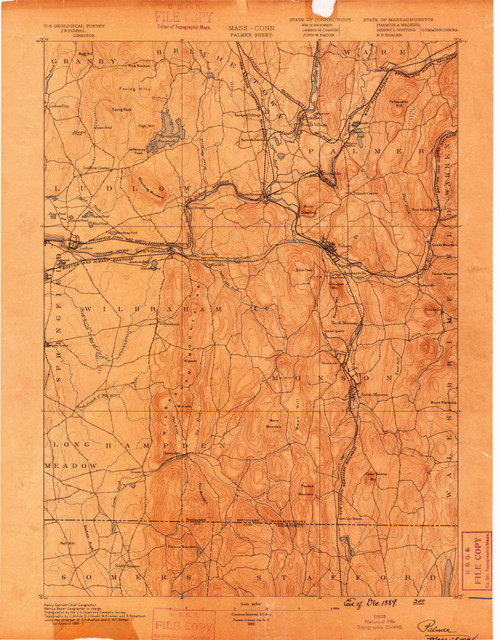 Palmer, MA 1889 (1889) USGS Old Topo Map Reprint 15x15 MA Quad 352918