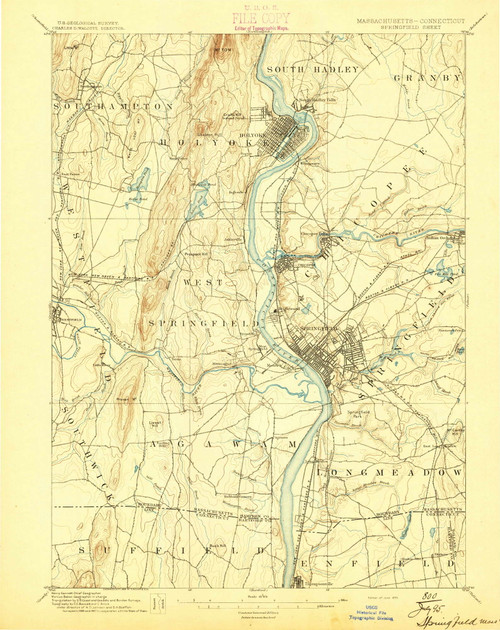 Springfield, MA 1895 (1895) USGS Old Topo Map Reprint 15x15 MA Quad 353052
