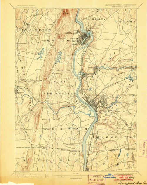 Springfield, MA 1895 (1903) USGS Old Topo Map Reprint 15x15 MA Quad 353054