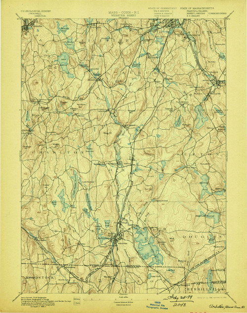 Webster, MA 1892 (1899) USGS Old Topo Map Reprint 15x15 MA Quad 353088