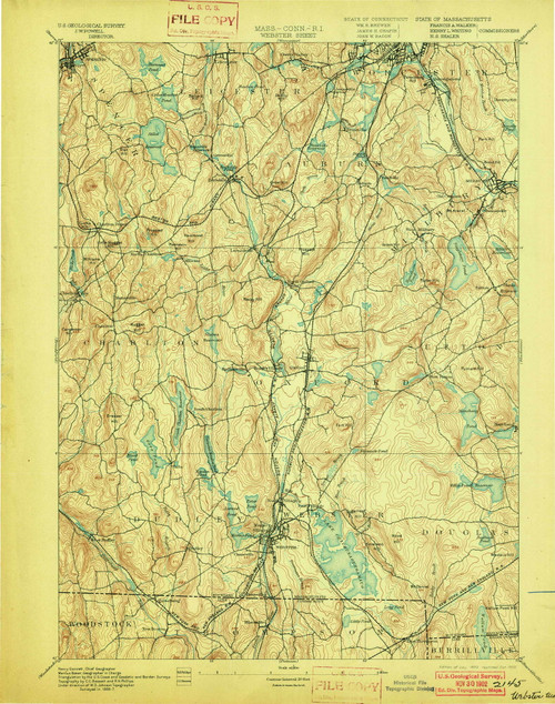 Webster, MA 1892 (1902) USGS Old Topo Map Reprint 15x15 MA Quad 353089