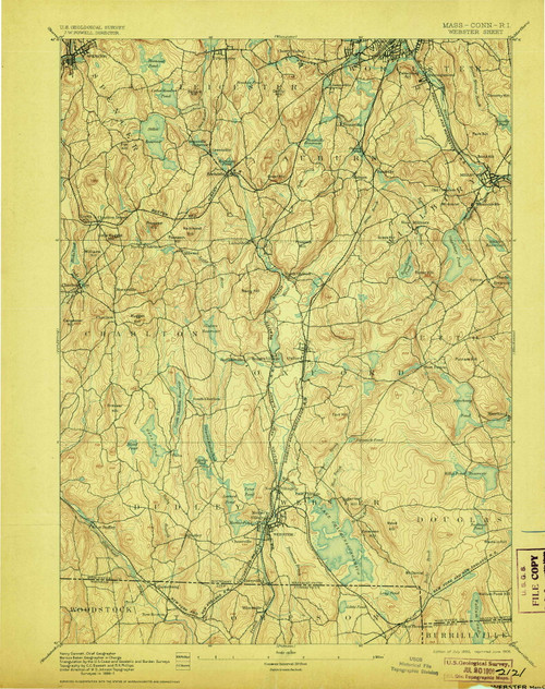 Webster, MA 1892 (1906) USGS Old Topo Map Reprint 15x15 MA Quad 353090