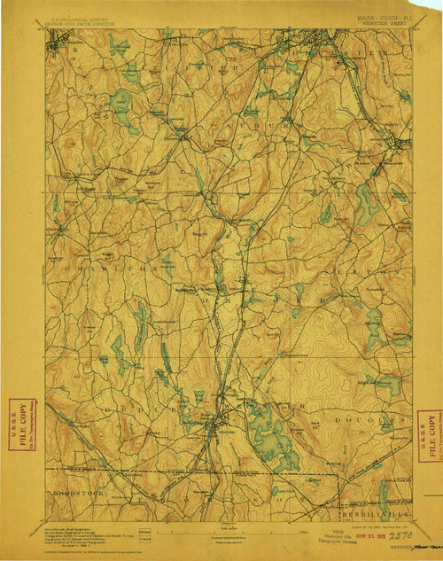 Webster, MA 1892 (1911) USGS Old Topo Map Reprint 15x15 MA Quad 353091