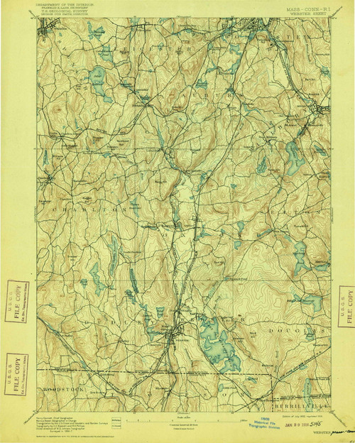 Webster, MA 1892 (1916) USGS Old Topo Map Reprint 15x15 MA Quad 353092