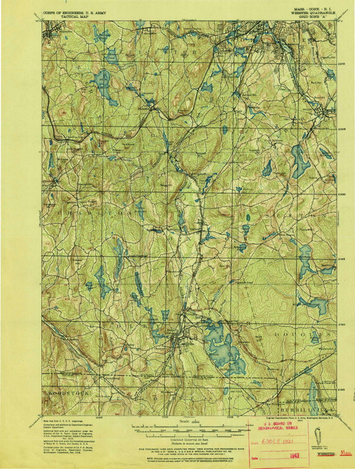 Webster, MA 1921 (1921) USGS Old Topo Map Reprint 15x15 MA Quad 353095