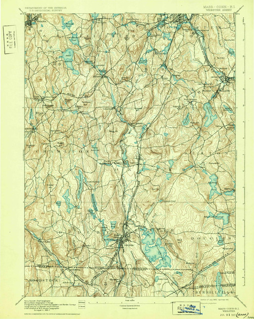 Webster, MA 1892 (1931) USGS Old Topo Map Reprint 15x15 MA Quad 353096