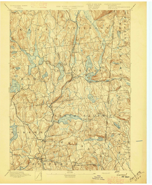 Carmel, NY 1894 (1894) USGS Old Topo Map Reprint 15x15 NY Quad 140436
