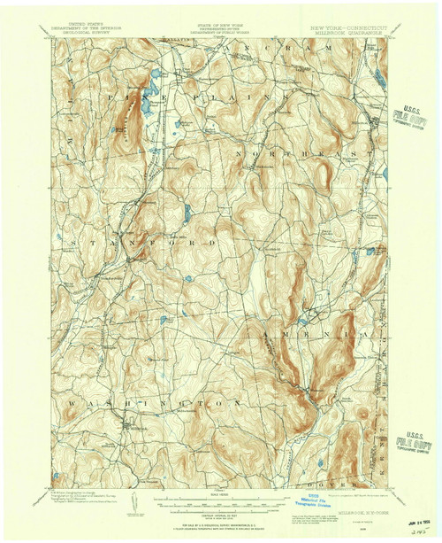 Millbrook, NY 1899 (1956) USGS Old Topo Map Reprint 15x15 NY Quad 130574