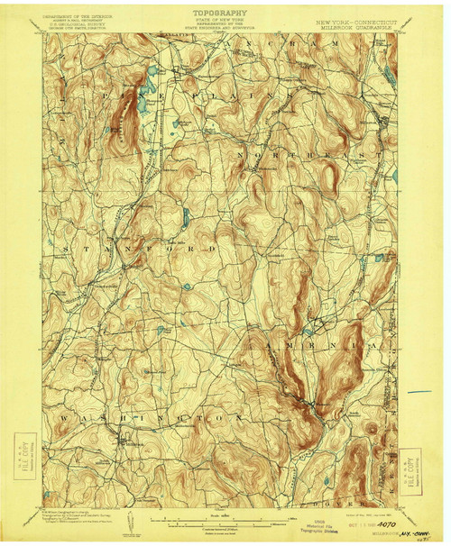 Millbrook, NY 1902 (1921) USGS Old Topo Map Reprint 15x15 NY Quad 144181