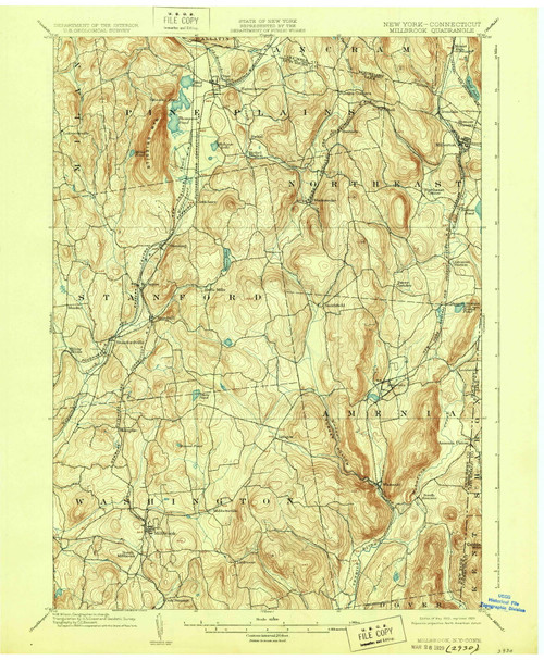 Millbrook, NY 1902 (1929) USGS Old Topo Map Reprint 15x15 NY Quad 144183