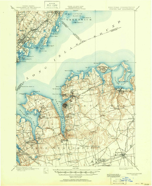 Oyster Bay, NY 1900 (1951) USGS Old Topo Map Reprint 15x15 NY Quad 136370