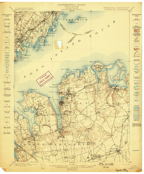 Oyster Bay, NY 1898 (1898) USGS Old Topo Map Reprint 15x15 NY Quad 148121