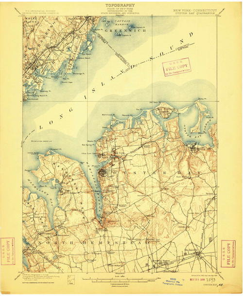 Oyster Bay, NY 1900 (1909) USGS Old Topo Map Reprint 15x15 NY Quad 148170